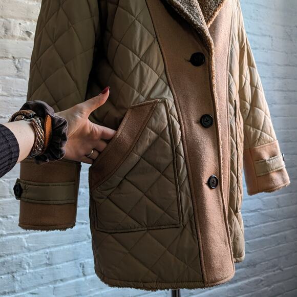 Brown Faux Fur Coat Teddy Jacket Quilted Puffer Coat Designer Reversible Large - Picture 10 of 16